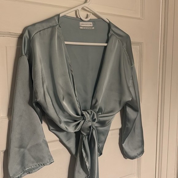Urban Outfitters Nicole Blue Satin Tie-Front Top - Picture 3 of 16